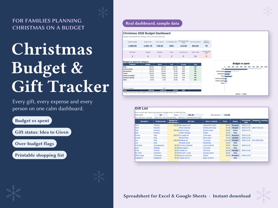 Christmas Budget & Gift Tracker preview